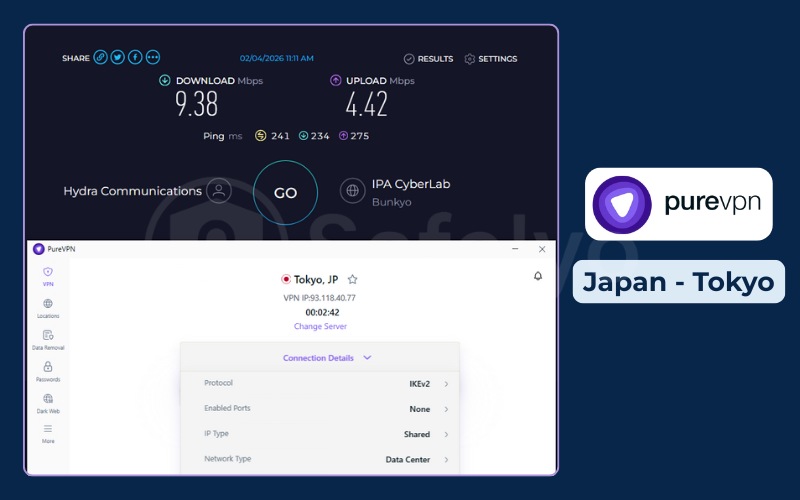 PureVPN review – Speed test – Japan server