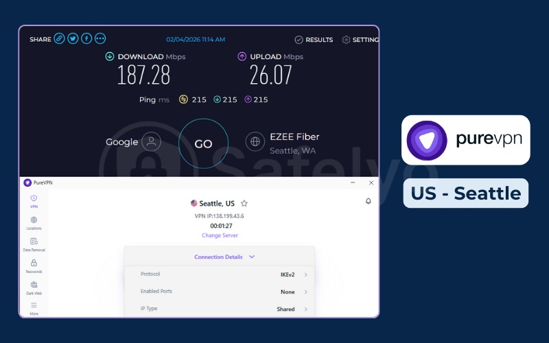 PureVPN review – Speed test – US Seattle server