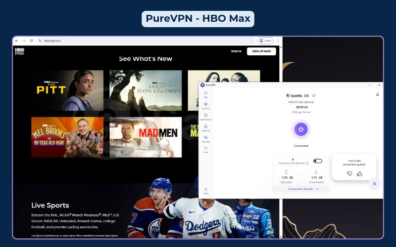 PureVPN successfully unblocks HBO Max