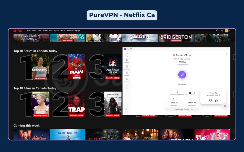 PureVPN successfully unblocks the Netflix Canada library