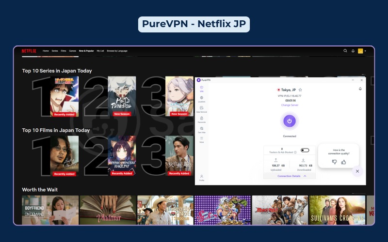PureVPN successfully unblocks the Netflix Japan library
