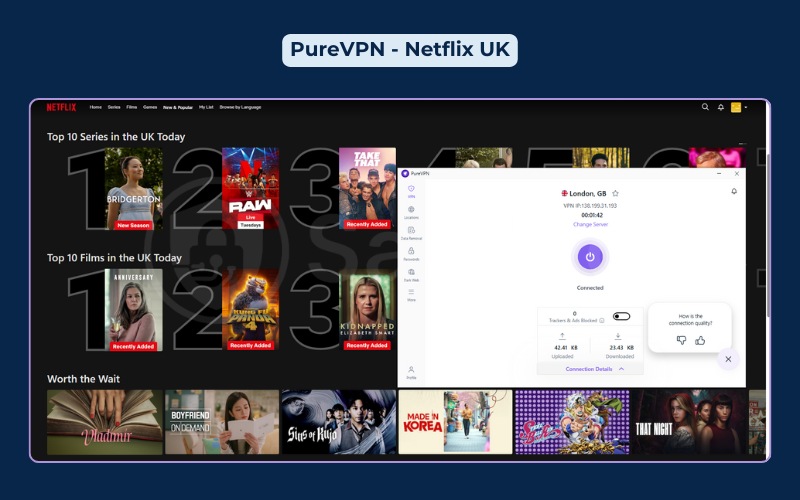 PureVPN successfully unblocks the Netflix UK library