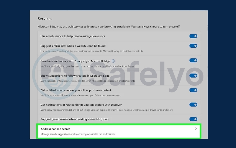 Scroll down and click Address bar and search
