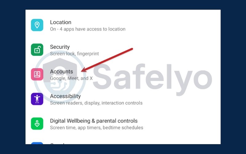 Scroll down and tap Accounts or Users & Accounts