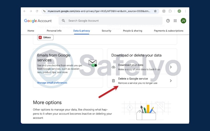 Scroll down to Delete a Google service and click it