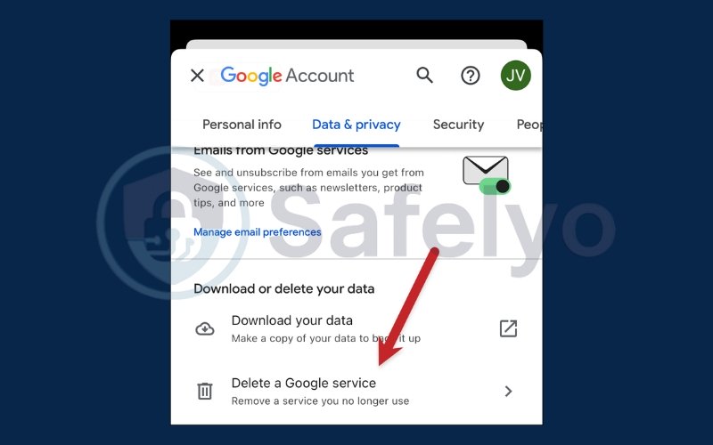Scroll down to Delete a Google service and tap it