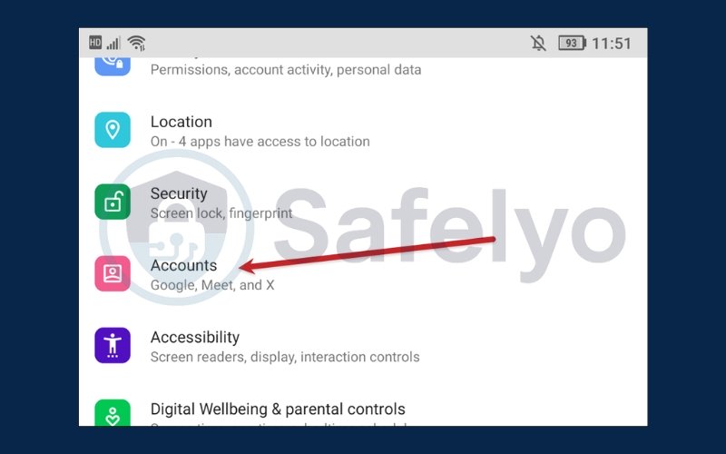 Scroll down until you see Accounts, then tap
