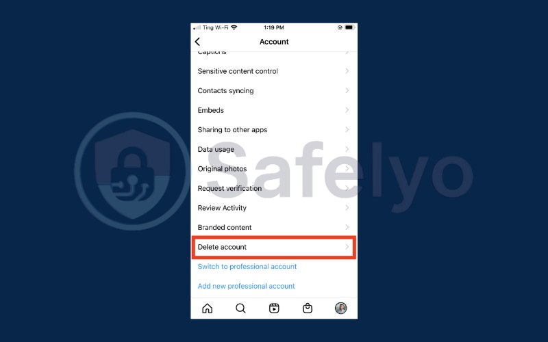 Select Delete account