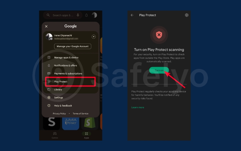 Select Play Protect then tap Turn on