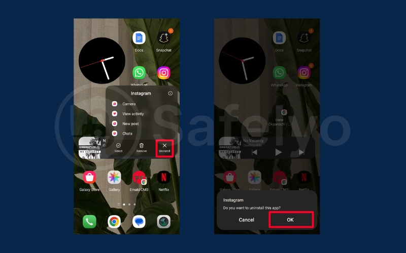 Select Uninstall then tap OK