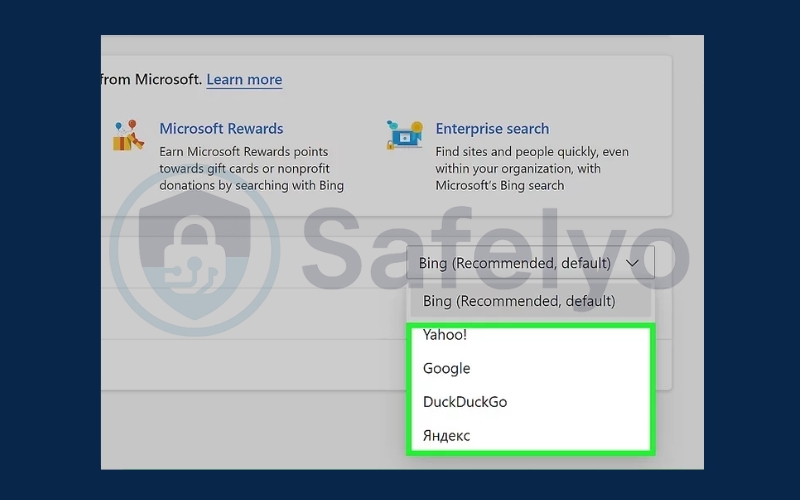 Select an option from Search engine used in the address bar
