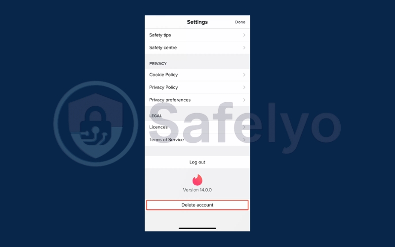 Select the Delete Account button