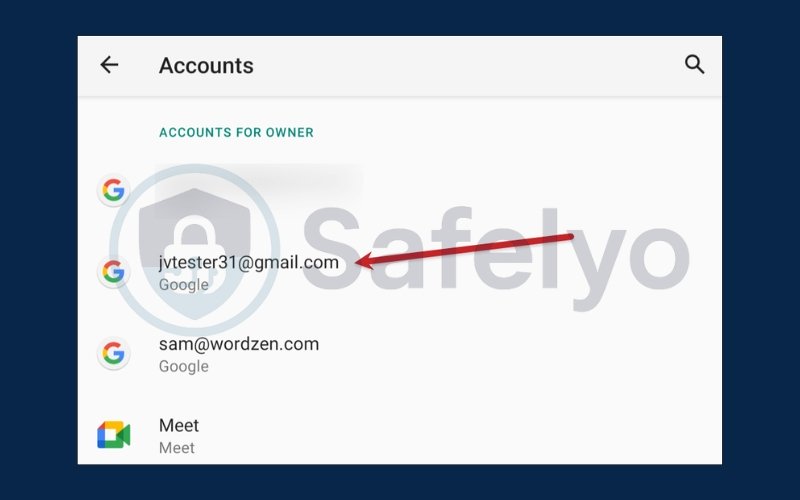 Select the Gmail account you want to remove