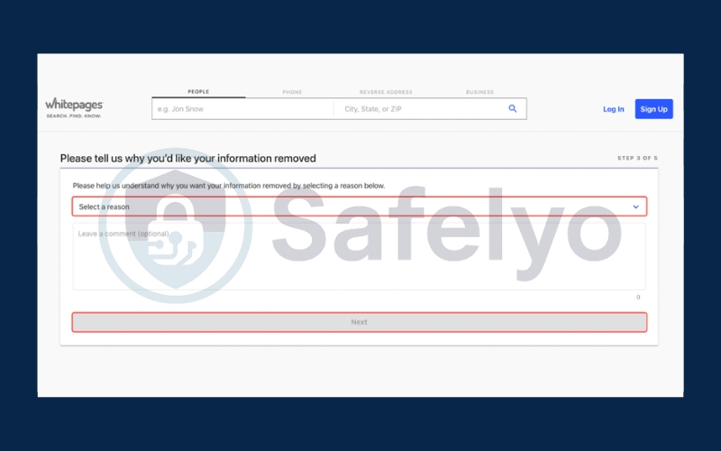 State your reason for removing your data