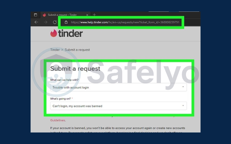 Submit an appeal to Tinder support