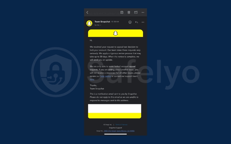 Submit an official appeal to Snapchat