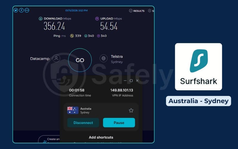 Surfshark VPN review - Speed test - Australia server