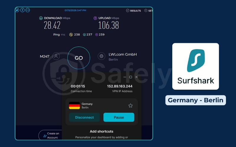 Surfshark VPN review - Speed test - Germany server