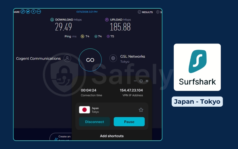 Surfshark VPN review - Speed test - Japan server