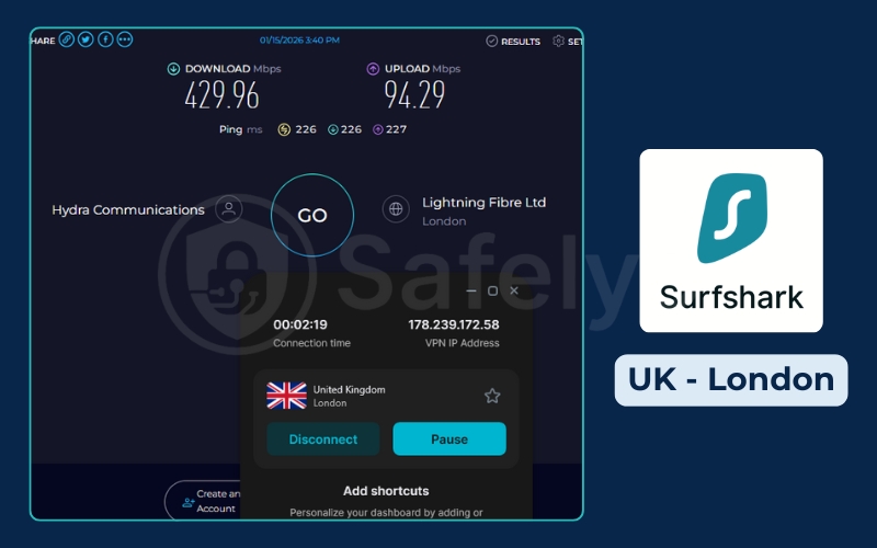Surfshark VPN review - Speed test - UK server