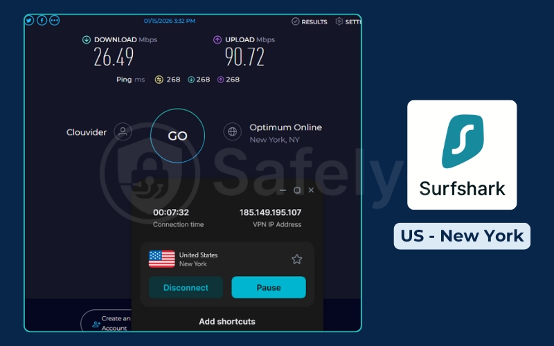 Surfshark VPN review - Speed test - US New York server