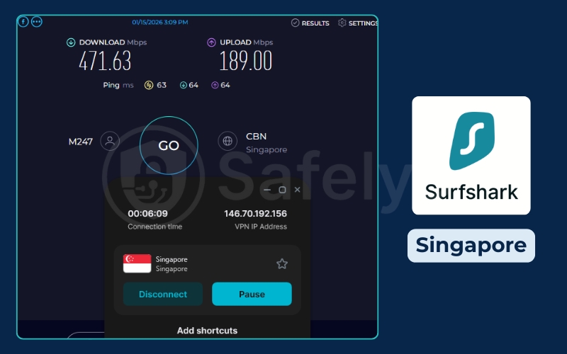 Surfshark VPN review - Speed test - Singapore server
