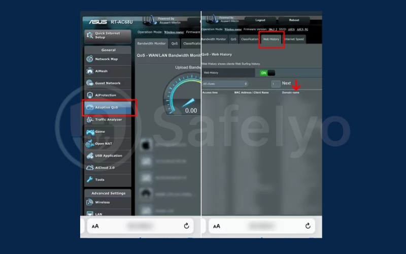 Tap Adaptive Qos, choose Web History to see the browsing history Tap Adaptive Qos, choose Web History to see the browsing history