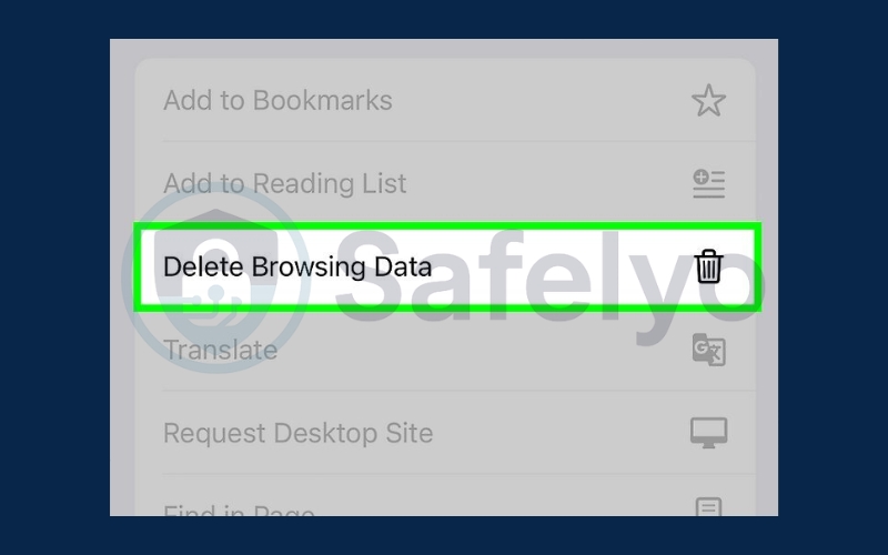Tap Delete Browsing Data