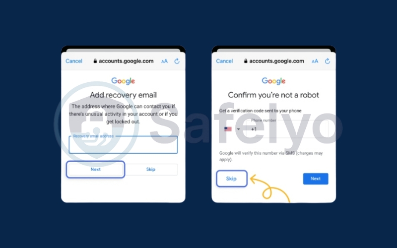 Tap Next and tap Skip