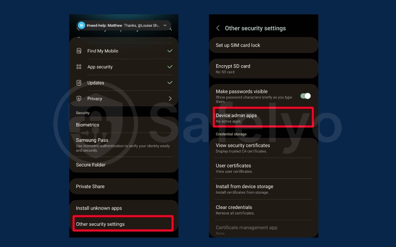 Tap Other security settings and select Device admin apps