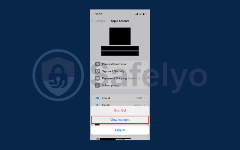 Tap View Account. If prompted, sign in to your account