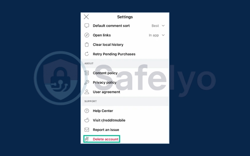 Tap on Delete Account at the bottom of the list