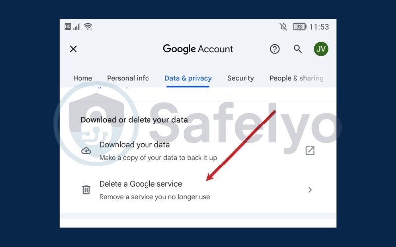 Tap on Delete a Google service