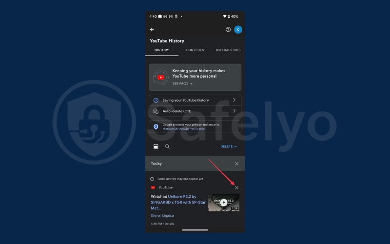 Tap the cross icon next to a video or search
