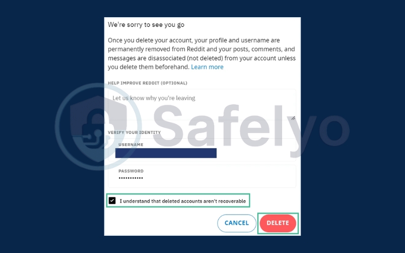 Tick the box and then click on Delete