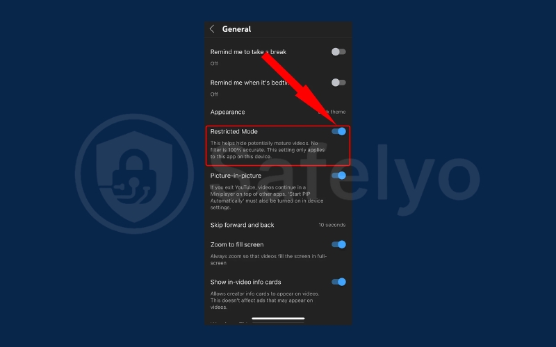 Toggle off Restricted Mode