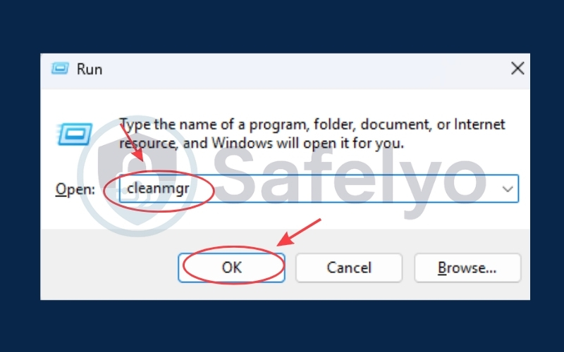 Type cleanmgr and click OK