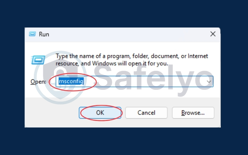 Type msconfig and click OK