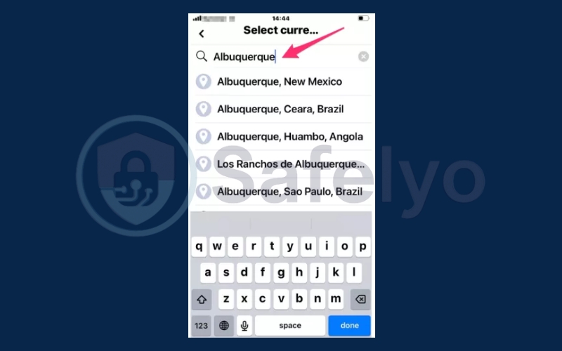 Type the desired location