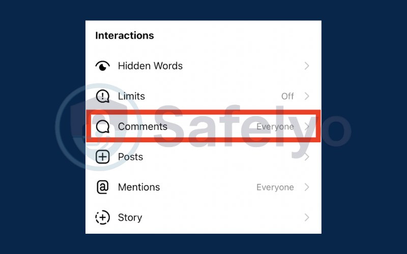 Under Interactions, tap Comments