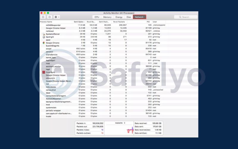 View active internet connections on macOS