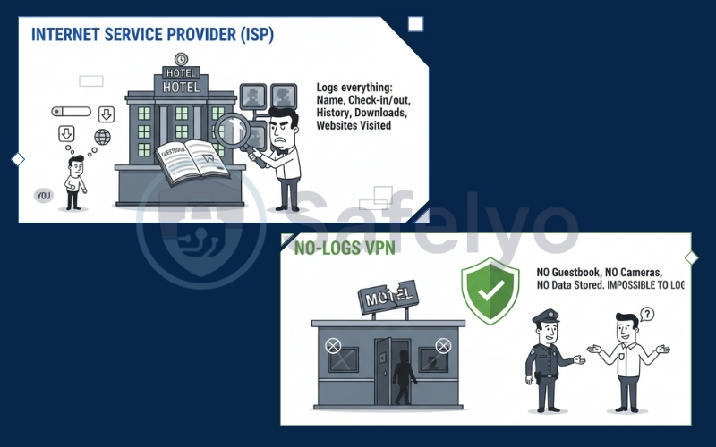 A no-logs policy actively refuses to monitor, record, or store any information about what you do online A no-logs policy actively refuses to monitor, record, or store any information about what you do online
