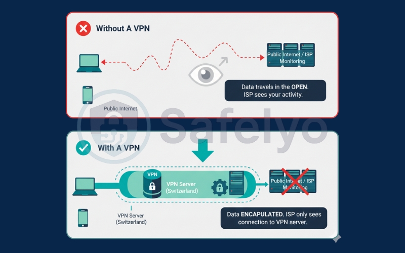 A VPN tunnel is your private digital pipeline