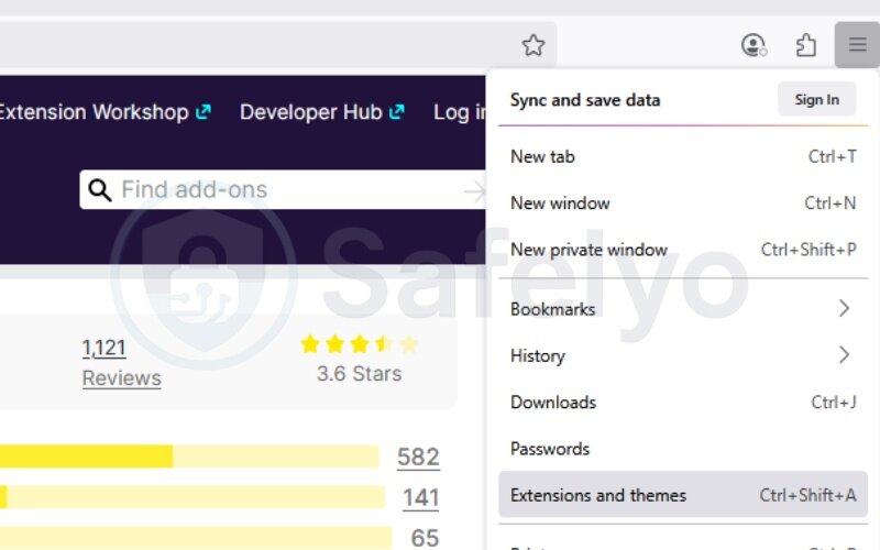  Click the menu icon in the top-right corner and select Extensions and Theme