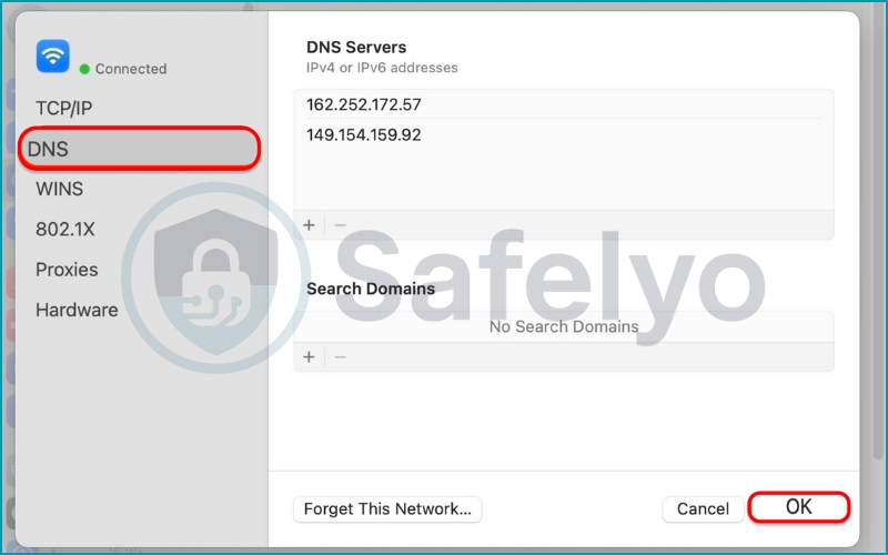 Add preferred servers in the DNS tab Add preferred servers in the DNS tab