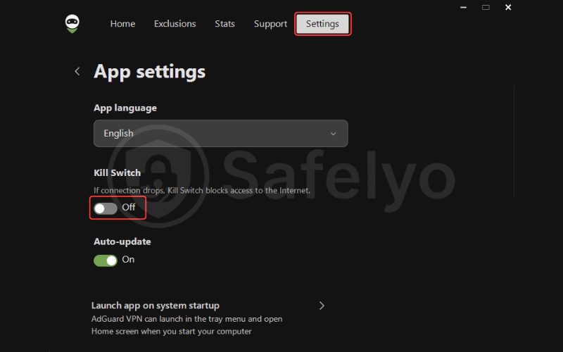 AdGuard VPN Kill Switch on desktop