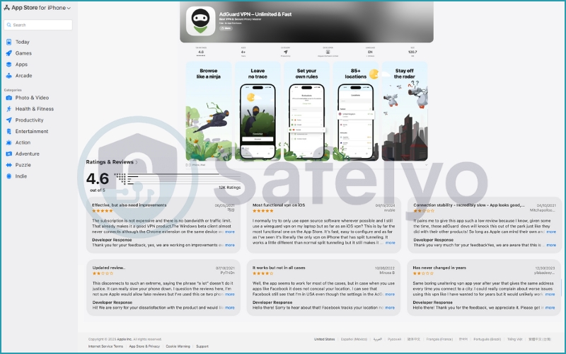 AdGuard VPN ranking and reviews on App Store