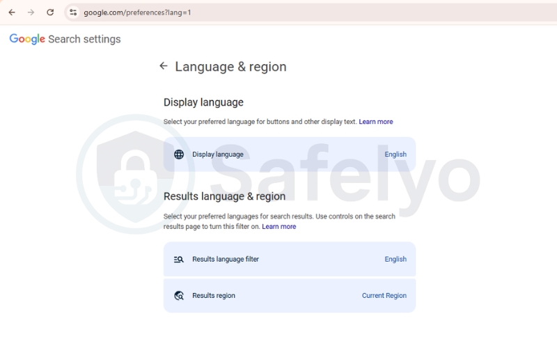 Adjust Google region settings