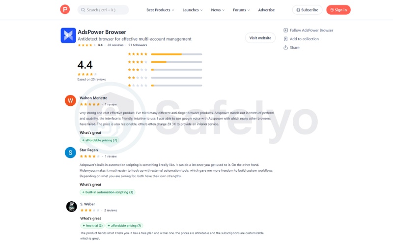 AdsPower Browser reviews on Product Hunt (updated on April, 2026)