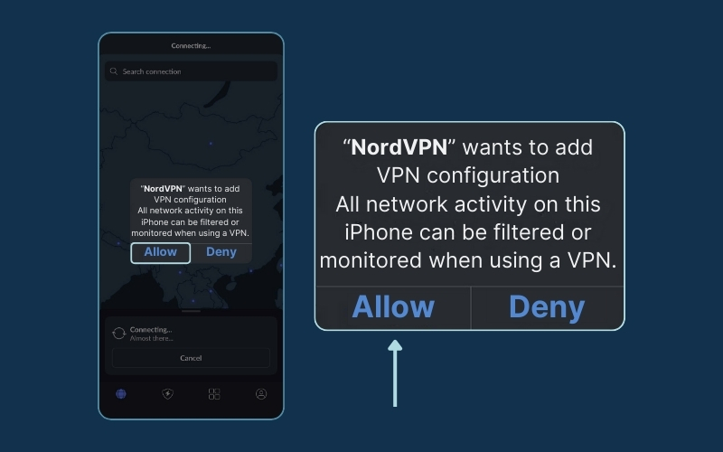 Allow the app to add a VPN configuration